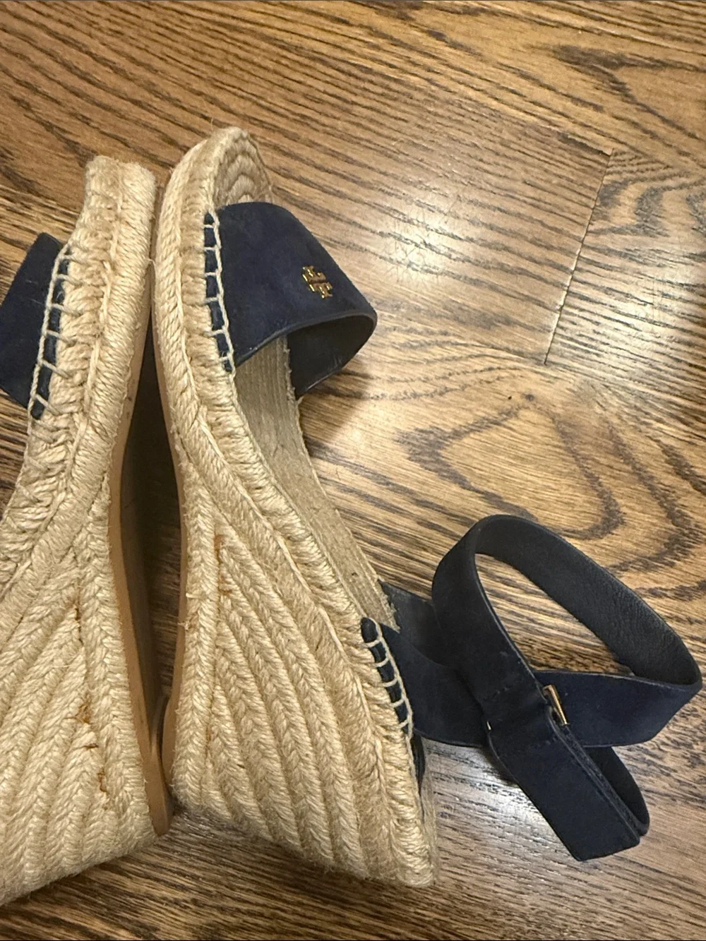 Tory Burch Navy Suede Espadrille Wedge Sandals